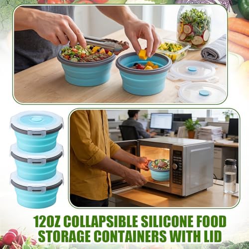 Domensi 12 Pcs Collapsible Bowls with Lids Silicone Camping Food