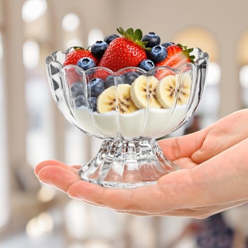 Lawei 6 Pack Mini Glass Dessert Bowls - 5 Oz Small Ice Cream Cups