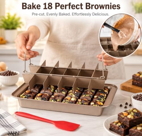 Brownie Pan with Dividers - Non-Stick Backing, Lasagna Pan, Brownie