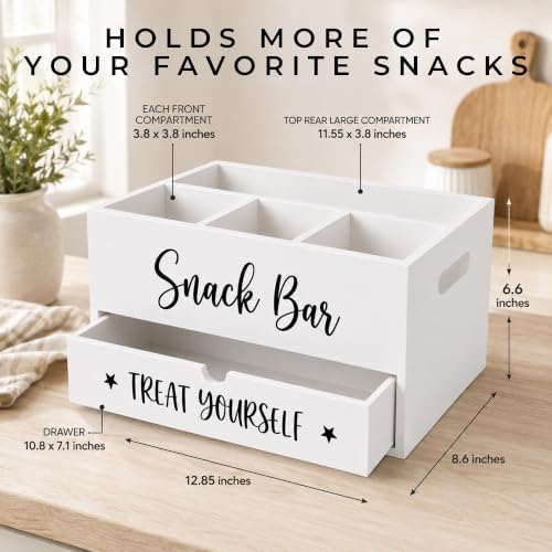 Wood Snack Organizer for Countertop, 4 Compartment Pantry Storage Bins
