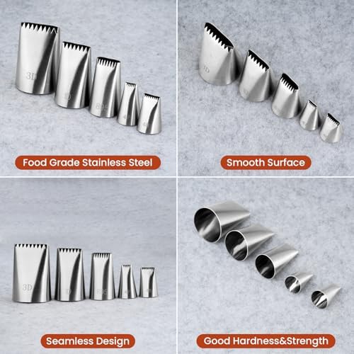 Kasmoire 5Pcs Basketweave Piping Tip Set,Stainless Steel Half Row