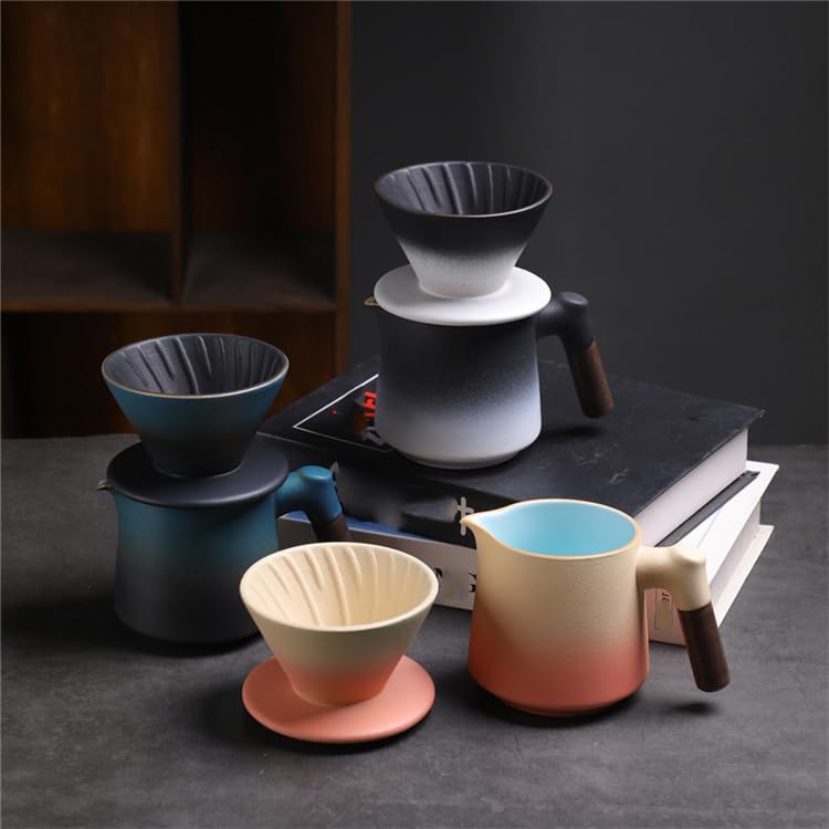 Gradient Orange Beige Ceramic Pour Over Coffee Maker Set, 14 oz