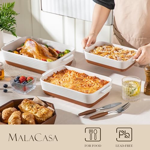 MALACASA Casserole Dishes for Oven, Ceramic Baking Dishes Set of 3