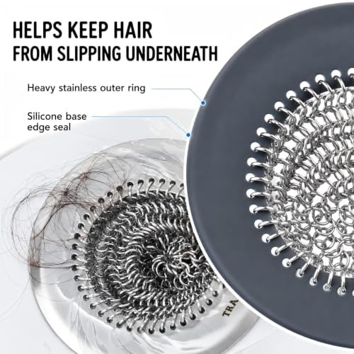 Shower Drain Cover Bathtub Stopper, 4.4" Hair Catcher for Bath, Tub &