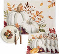 Pumpkin Maple Leaf Fall Placemats Set of 6, Cotton Linen Thanksgiving