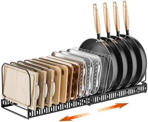 MUDEELA Expandable Cutting Board Organizer Pot Lids Rack 15 Dividers 1-Pack