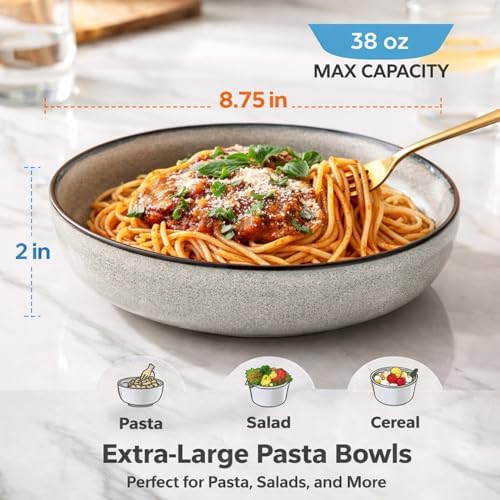 GBhome 8.75'' Large Ceramic Pasta Bowls, 38oz Stoneware Pasta Serving