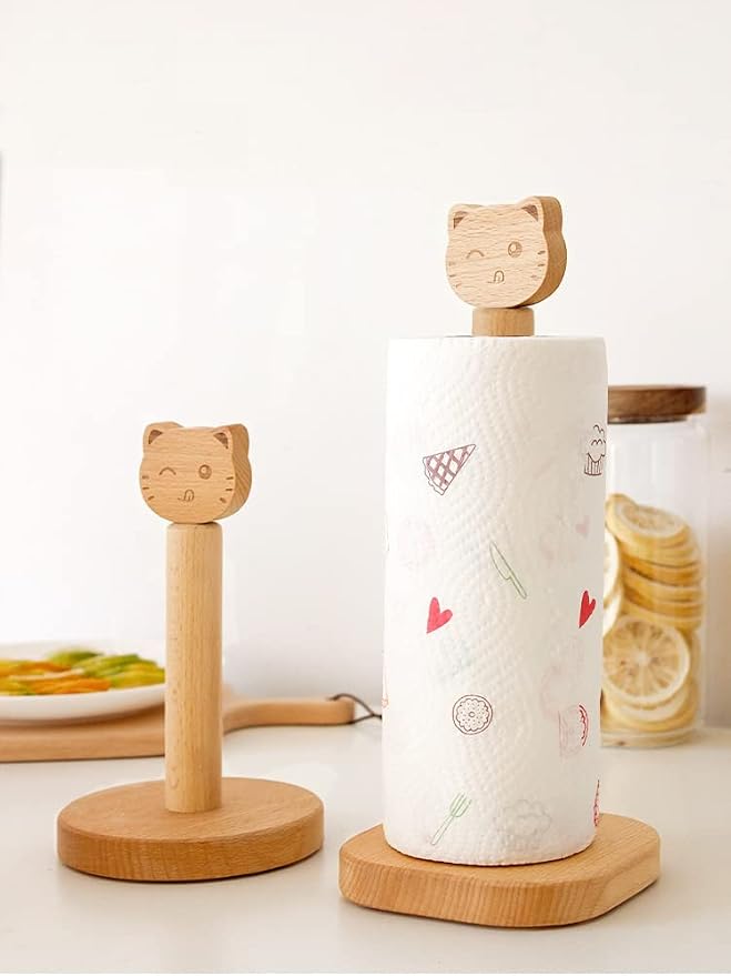 Cute Paper Towel Holder, Wooden Kitchen Roll Stand Organizer Free Standing - Image 7