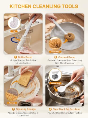 7 Pack Kitchen Cleaning Dish Brush Set with Storage Box for Pan Bottle