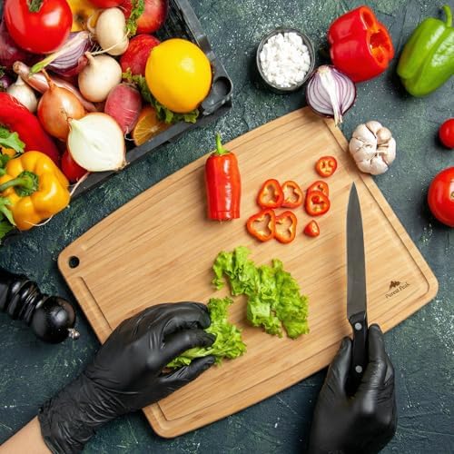 Bamboo Cutting Board Set of 3 with Storage Holder, Reversible Wood