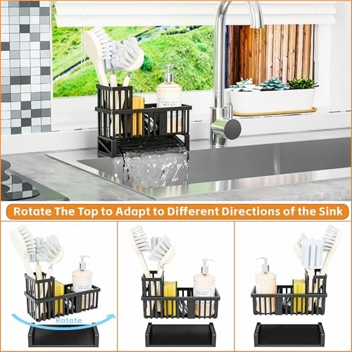 Yieach Kitchen Sink Caddy Organizer, Plastic, Black