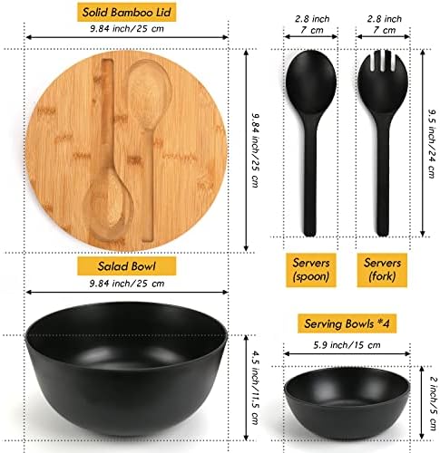 ShineMe Salad Bowls, Large Salad Bowl with Lid and Servers, Bamboo