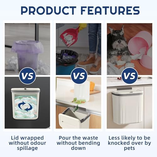 3 Pack 10L Hanging Kitchen Compost Bin with Lid, White