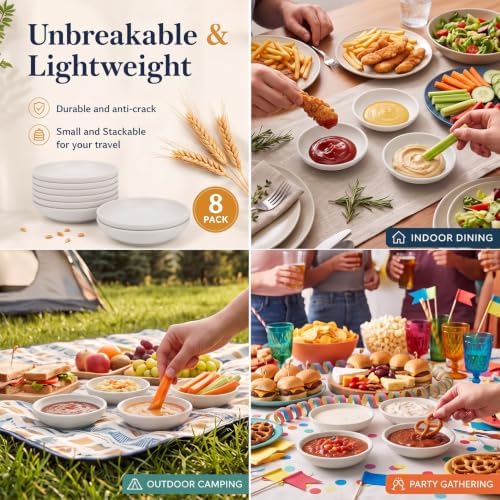 4 Inch Dipping Bowls Set 8PCS, Unbreakable Dipping Sauce Cup(White)
