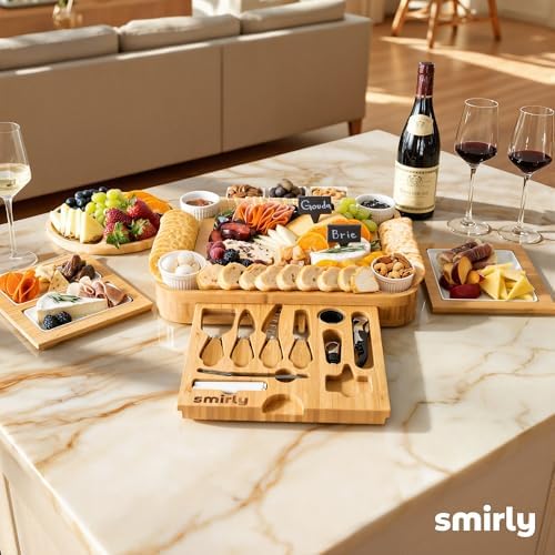 SMIRLY Bamboo Charcuterie Board Set with Serving Accessories (4-Drawer)