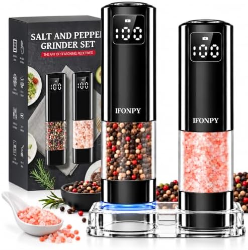 Electric Salt and Pepper Grinder Set, 2 Pack