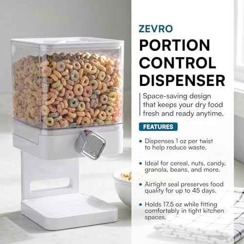 Zevro Compact Dry Food Dispenser, Single Control, White/Chrome