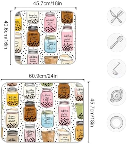 OTVEE Drink Pattern Art Dish Drying Mat for Kitchen Counter Absorbent