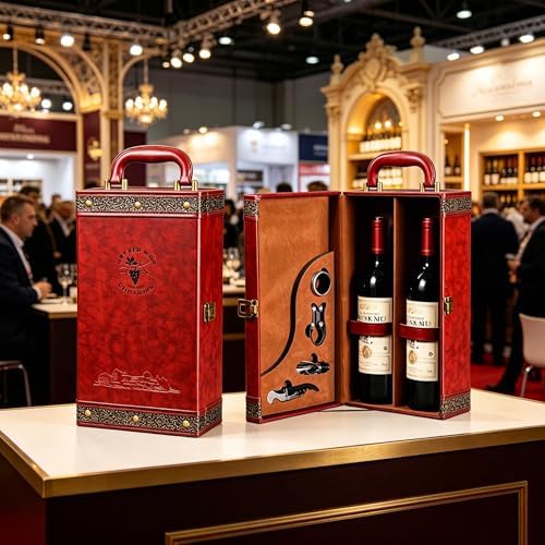 Wine Gift Box with 4PCS Wine Accessories Set,Portable 2 Bottle Wine