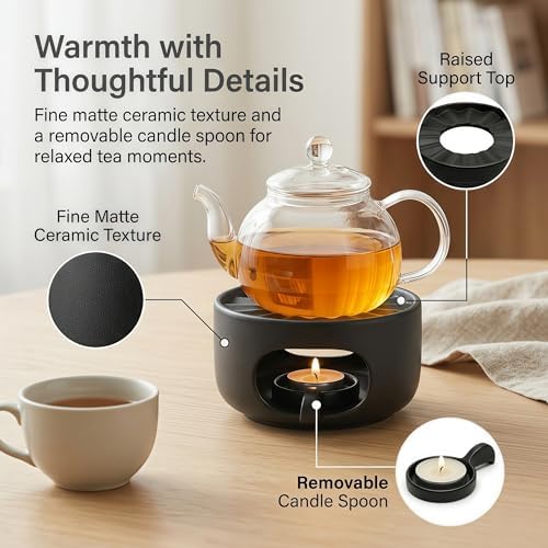 Ceramic Teapot Warmer with Removable Candle Spoon, Tea Pot Warmer Base