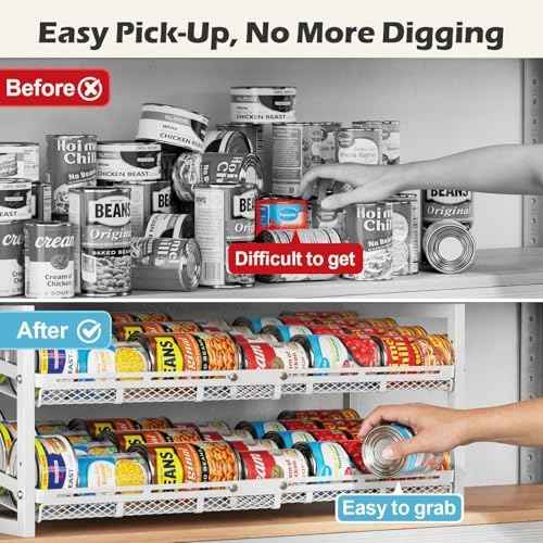 iSPECLE Pantry Can Organizer - Expandable Width, Holds 48 Cans, White