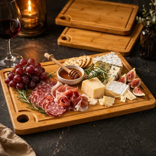 3 Pack Bamboo Cutting Boards for Kitchen - Non-Toxic Wooden Chopping