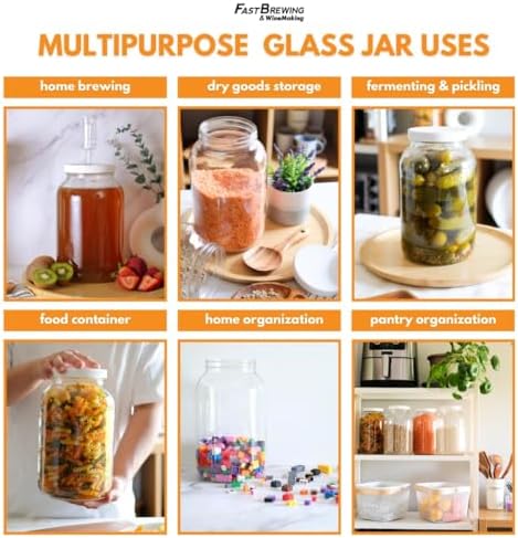 4-Pack 1 Gallon Wide Mouth Glass Jars with Lids