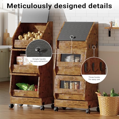Potato and Onion Bin with Lid Movable Bread Box, Potato and Onion