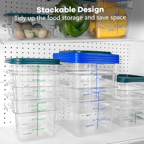 4 Pack Food Storage Containers with Green Lids, 4.0 Qt - Square