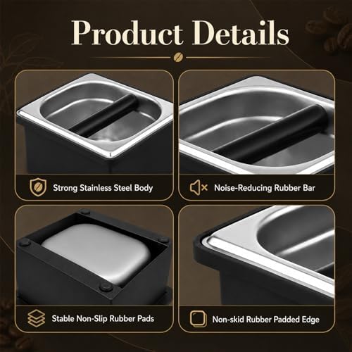Espresso Knock Box, Stainless Steel Coffee Grounds Bin