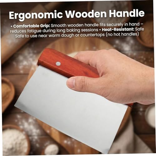 Bench Scraper, Stainless Steel Dough Scraper with Wooden Handle Cake