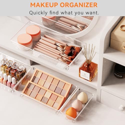 6 Pack Clear Plastic Drawer Organizer Trays