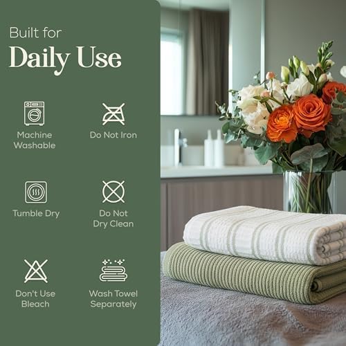 Kitchen Towels, Cotton Hand Towels, Sage Green and Cream Ribbed - Mini