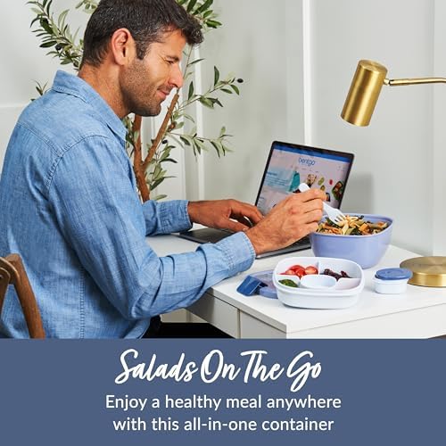 Bentgo Salad Container, Lunch Bowl with 4-Compartment Toppings Tray