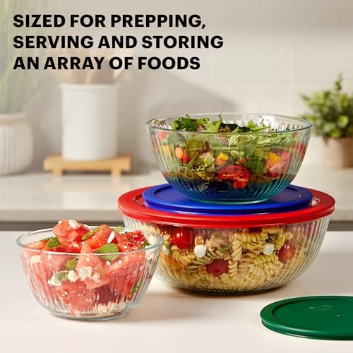 Pyrex Sculpted 3-Pack Glass Mixing Bowls with Plastic Lids