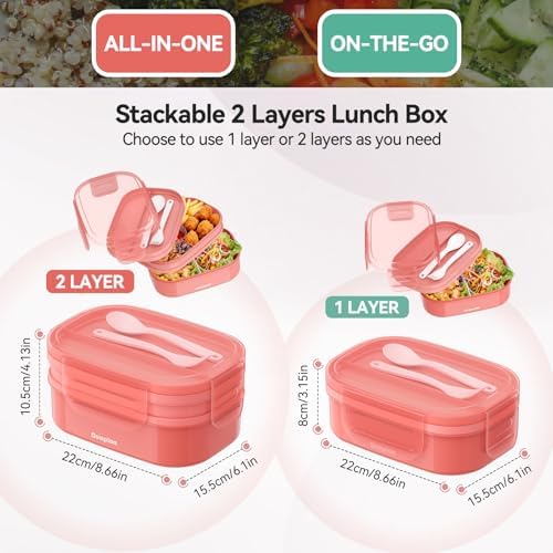 2 Layers Bento Box, All-in-One Stackable Lunch Container with