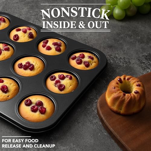 Tiawudi Mini Fluted Tube Cake Pan, 12 Cavity Baking Pan, Non-stick
