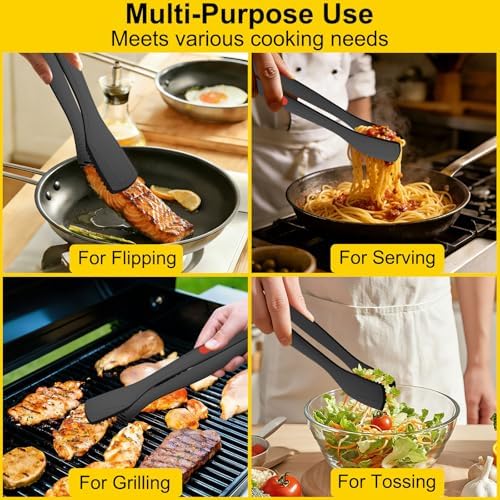 Beijiyi Silicone Kitchen Tongs, 9" & 12", Black