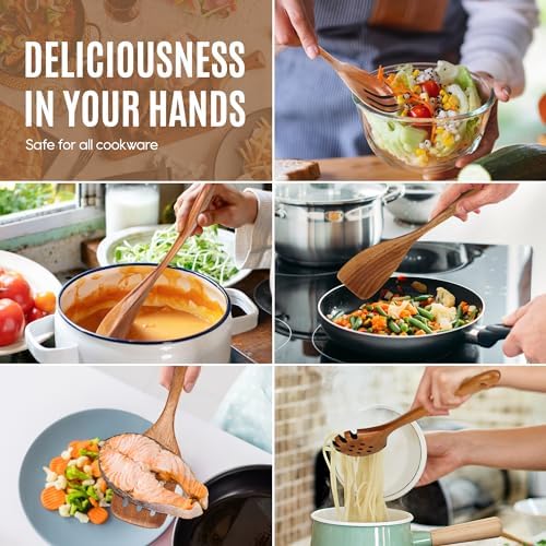 5 Pcs Acacia Wooden Spoons for Cooking Non-Stick Wooden Utensil Set
