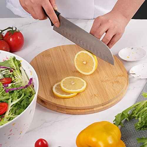ECOWAY Melamine Salad Bowl with Bamboo Lid & Servers, Bamboo Fiber