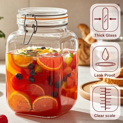 1 Gallon Glass Jars with Airtight Lids, 2 Pack