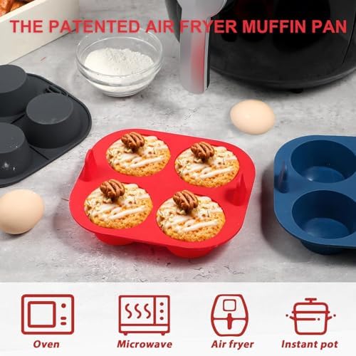 Webake 3PCS Silicone Air Fryer Muffin Pan for Baking 4 Cavity Air