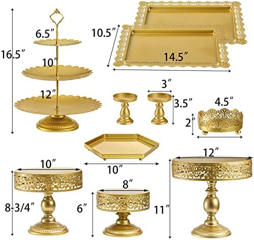Jucoan 10 Pieces Gold Metal Cake Stand Set, Cupcake Holder Pastry