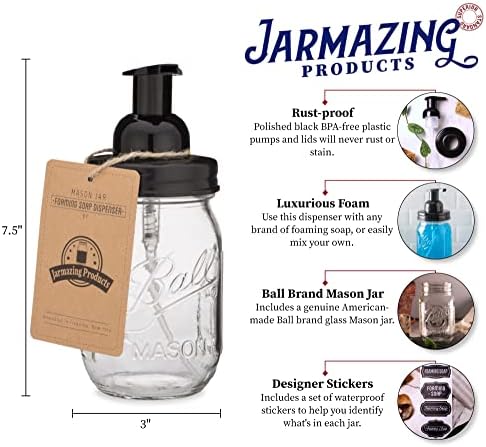 Jarmazing Products Mason Jar Foaming Soap Dispenser - Black - with