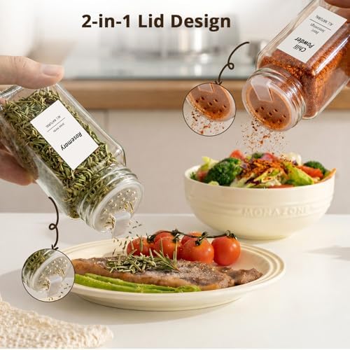 SHOWIN Spice Jars with Label, 4oz Spice Containers with Bamboo Lids