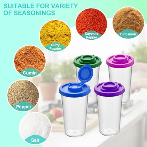 Plastic Salt and Pepper Shakers Set with 4 Color Lids & 20 Labels