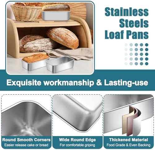 P&P CHEF Stainless Steel Mini Bread Loaf Pans, 6.3 x 3.5 Inch