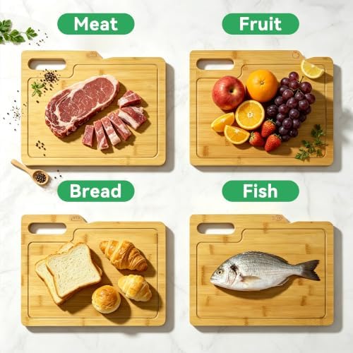 VaeFae Bamboo Cutting Board Set with Storage Rack