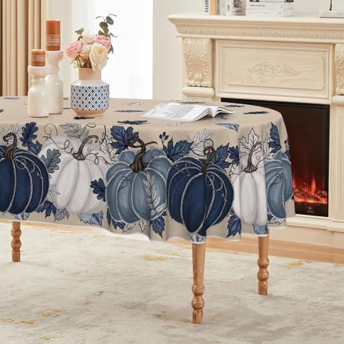 Horaldaily Fall Tablecloth 60 x 84 Inch Oval Autumn Harvest Blue