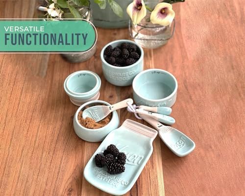 Comfify Aqua Blue Mason Jar Measuring Set – 4 Cups, 4 Spoons, Spoon